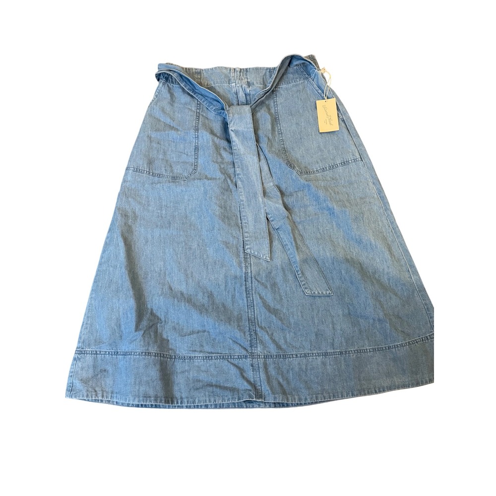 Universal Thread Tie-Waist Chambray Denim Midi Skirt Light Wash Size 12 NWT